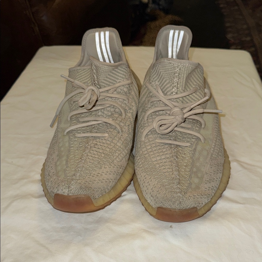 Beige Knit Sneakers with Stripes